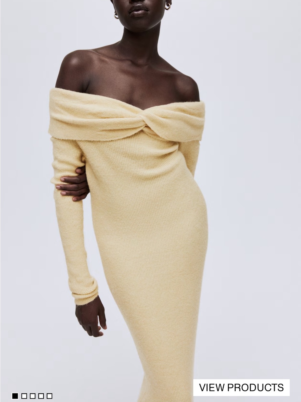 H&M Off-Shoulder Twist Knit Dress in Pale Yellow - Picture 2 of 6